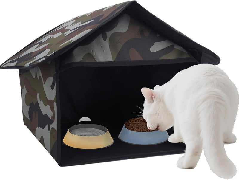 SoeKoa Outdoor Cat Feeding Station, Stray Cat Shelter, Cat Shelter Outdoor for Food and Wate, Waterproof Pet Shelter for Cats Birds, Rabbits and Small Dog (Camouflage, 17 in) - Image 1